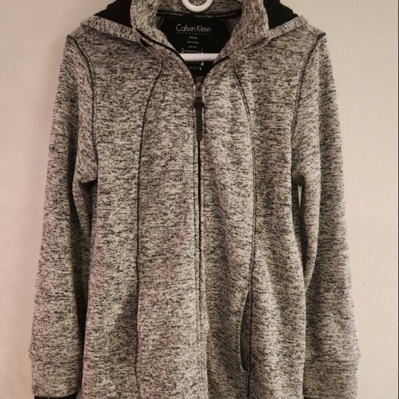 Calvin Klein Marble (Black/Grey/White) Full Zip Performance Fleece Hooded Jacket - Picture 1 of 12